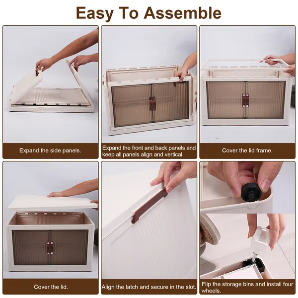 3Pcs Foldable Storage Bins With Lid Front Magnetic Door 